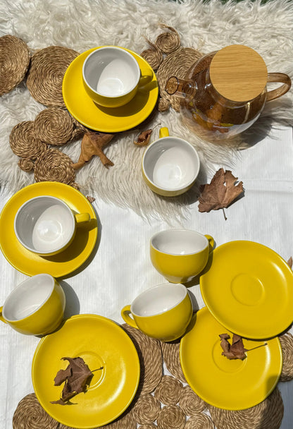 Selin Cups with Saucers (Set of 6) - Yellow - The Home Palette -  - cups