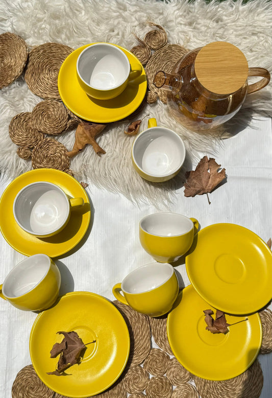 Selin Cups with Saucers (Set of 6) - Yellow - The Home Palette -  - cups