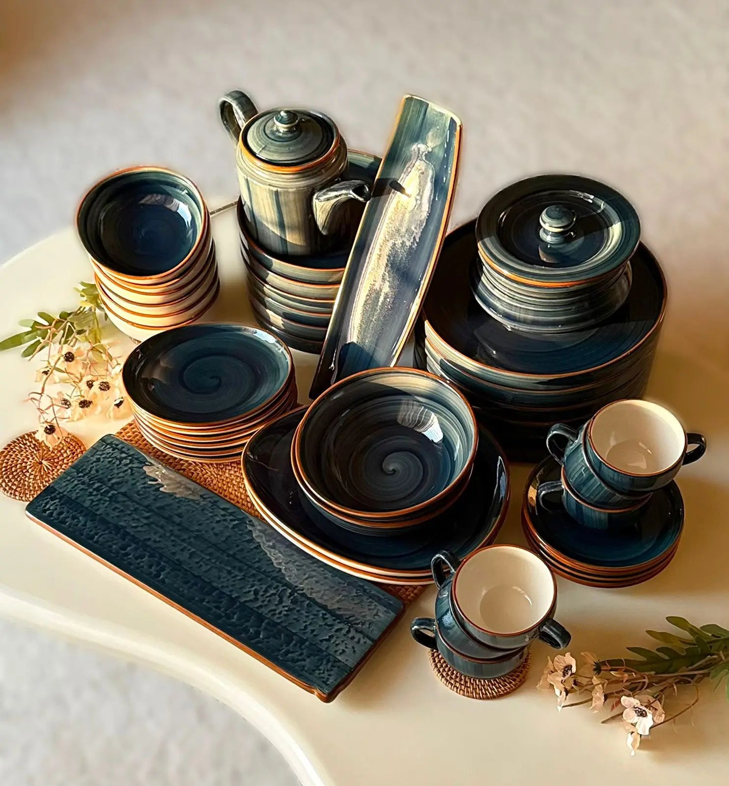 Teal Premium Dinner Set - 45 pcs - The Home Palette - 46145.0 - 