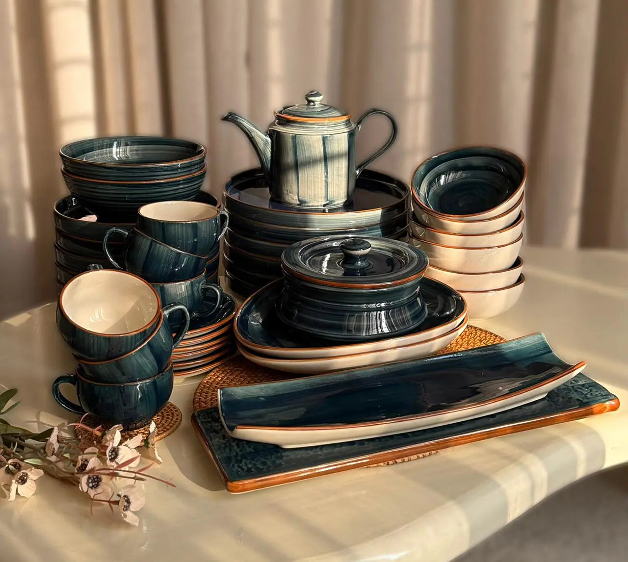 Teal Premium Dinner Set - 45 pcs - The Home Palette - 46145.0 - 