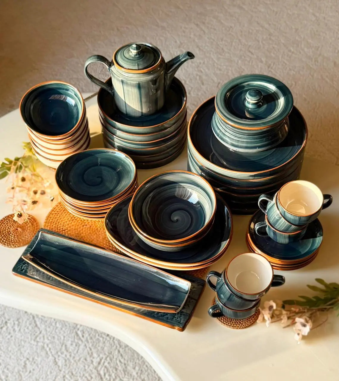 Teal Premium Dinner Set - 45 pcs - The Home Palette - 46145.0 - 