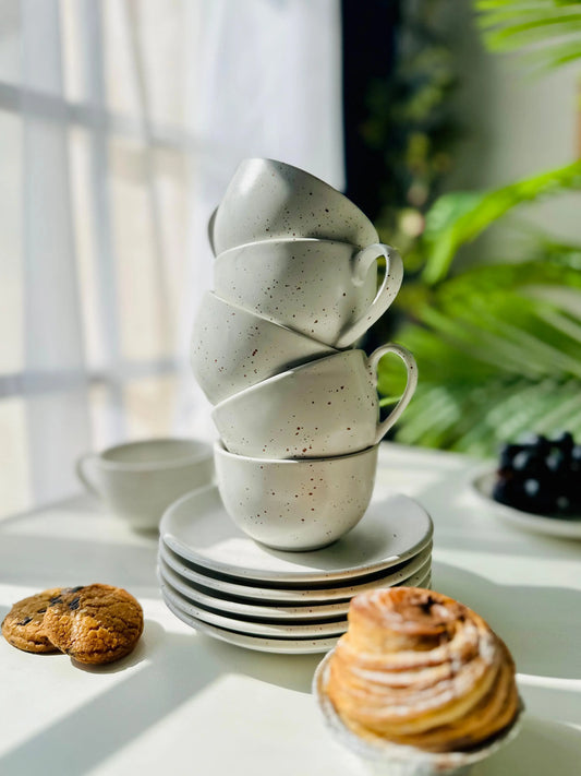 Selin Cups with Saucers (Set of 6) - White Matte