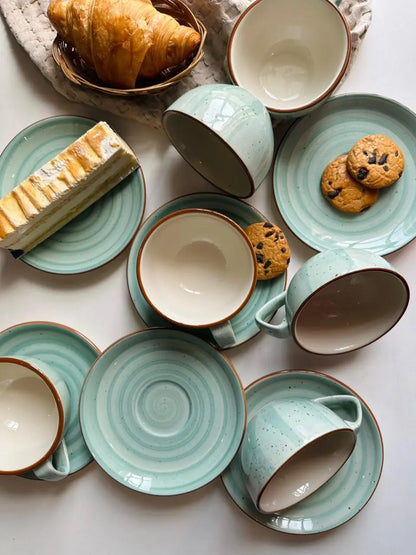 Dune Cups with Saucers (Set of 6) - Aqua