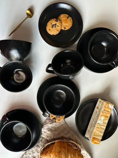 Dune Cups with Saucers (Set of 6) - Black
