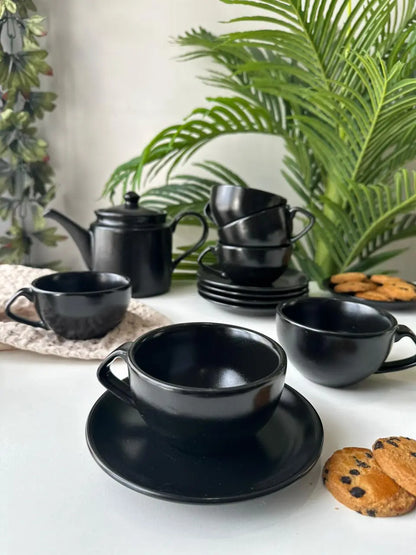 Dune Cups with Saucers (Set of 6) - Black