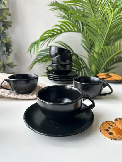 Dune Cups with Saucers (Set of 6) - Black