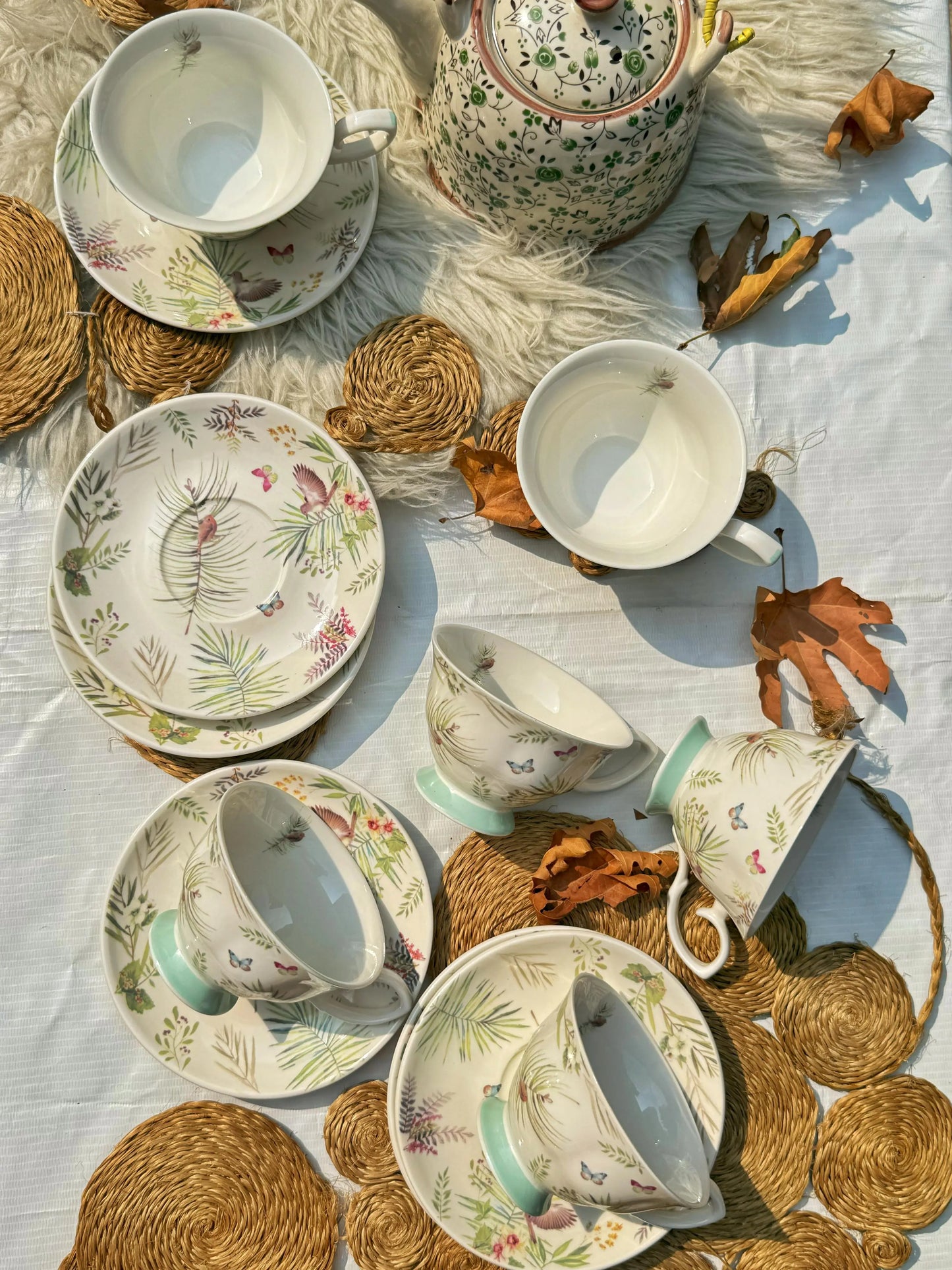 Boho Garden Tea Set – 6 Cups & Saucers + Gift Box