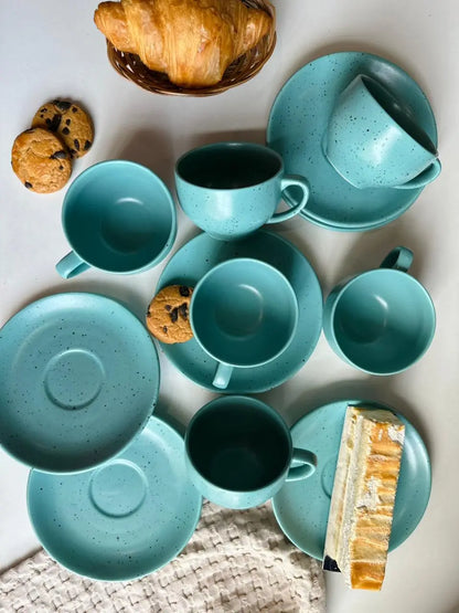 Selin Cups with Saucers (Set of 6) - Turquoise