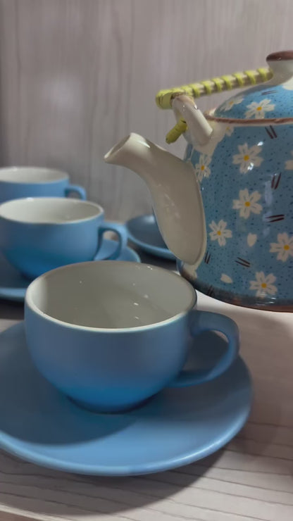 Selin Cups with Saucers (Set of 6) - Sky Blue