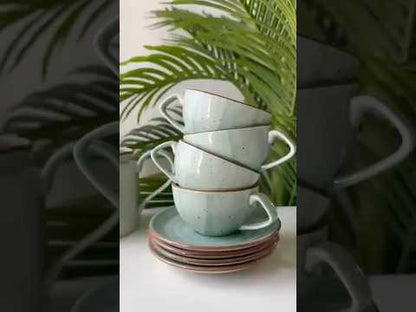 Dune Cups with Saucers (Set of 6) - Aqua