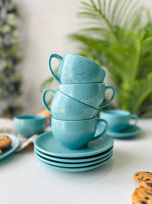 Selin Cups with Saucers (Set of 6) - Blue Speckled
